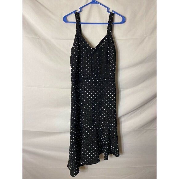 - BAR III WOMENS SIZE 8 MEDIUM BLACK WHITE POLKA DOT FIT FLARE DRESS MIDI … - Picture 1 of 3